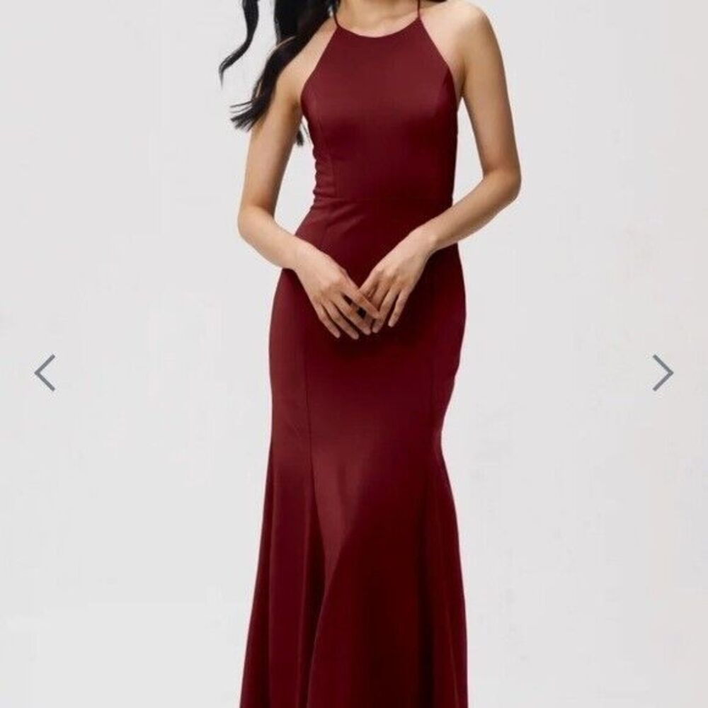 Jenny Yoo Bridesmaids Dress Womens Size 10 Wine Full Length Gown High Thigh Slit